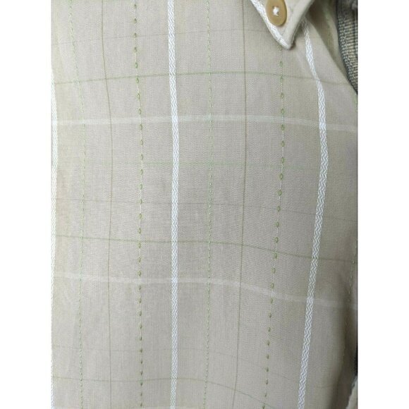 Perry Ellis Tan Plaid Button Down Short Sleeve Shirt Tan brown Men's Medium - Picture 3 of 12
